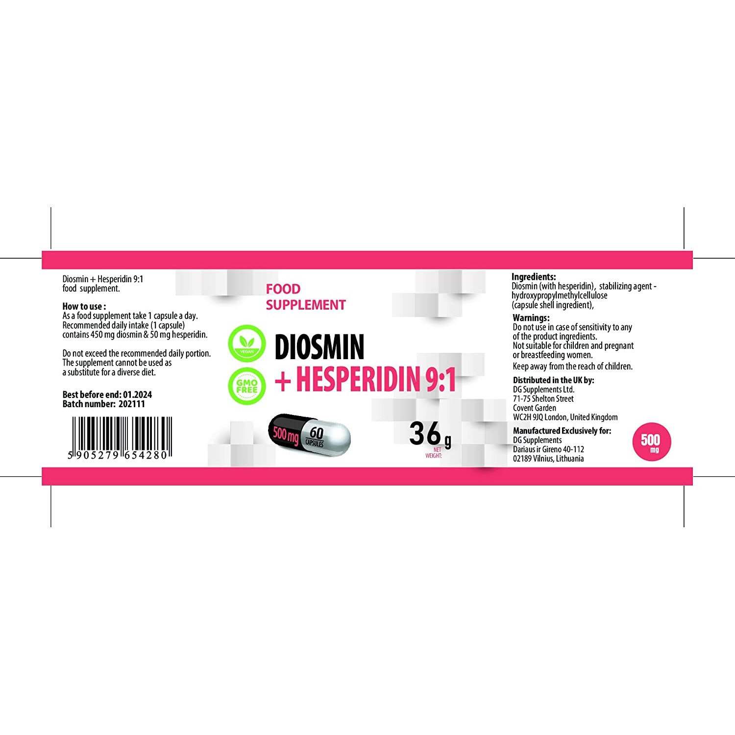Хранителна добавка Hepatica Диосмин Хесперидин, 500mg, 60 веган капсули .