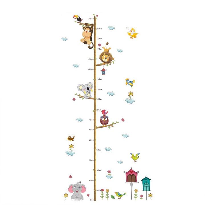 NOUSEG Gyerek magasságmérő matrica, Állatos minta, Többszínű