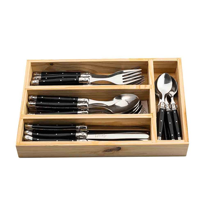 Set tacamuri Style de Vie Laguiole PREMIUM Line Black, pentru 6 persoane, 24 buc, Negru/Argintiu