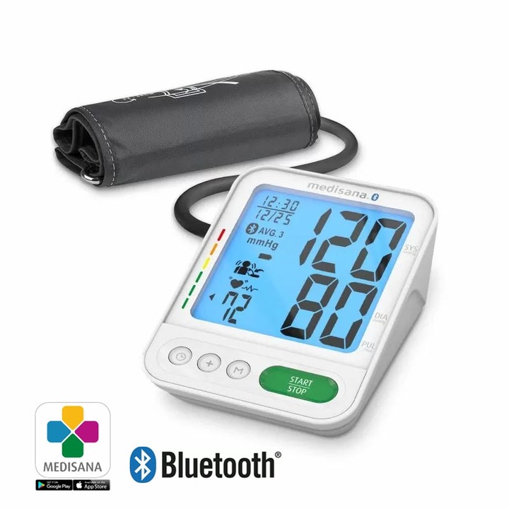 Апарат за измерване на кръвно налягане Medisana BU 584 connect, Bluetooth, 2x120 памет, 2 потребители, Бял