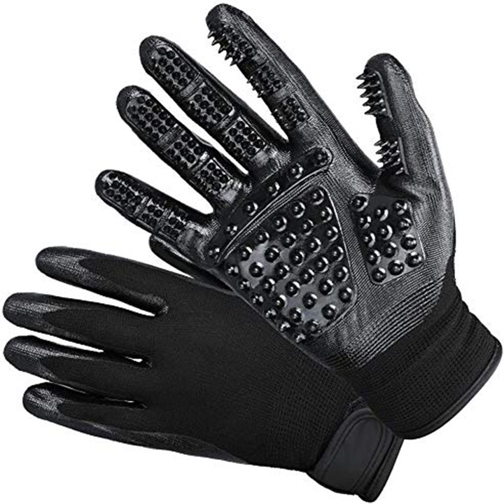 Állatfésülő kesztyű, NOUSEG, gumi, fekete