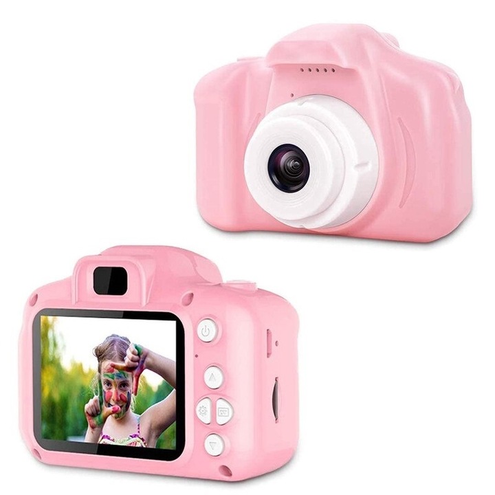 Дигитален детски фотоапарат STELS W304, Дигитална камера за снимки и видео, 64GB SD карта, Игри, Розов
