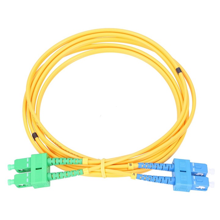 Patchcord fibra optica Extralink SC/UPC–SC/APC PVC, monomod single mode, duplex G652D, diametru 3 mm, lungime 5 m, cabluri si accesorii pentru retele stabile si performante