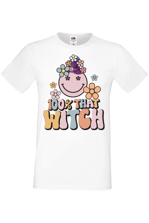 Férfi póló Mindenszentek Halloween Tralala ajándék Halloween 100 % that witch, Fehér