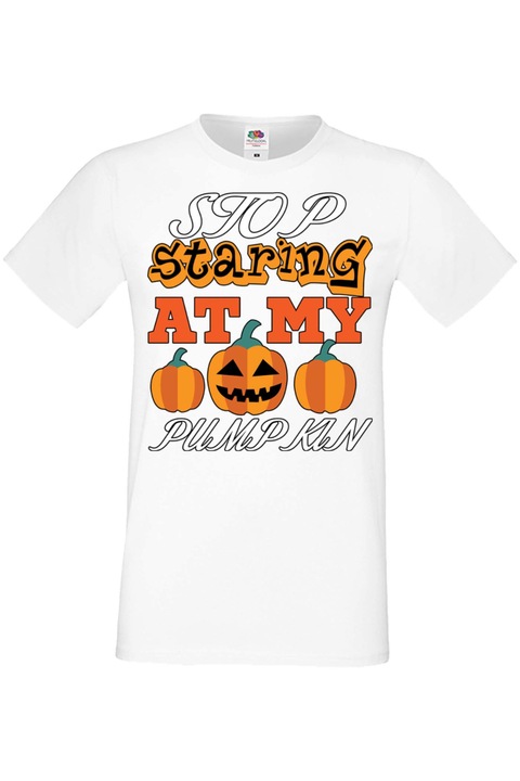 Férfi póló Mindenszentek Halloween Tralala ajándék Halloween The Simpsons Homer Bart Marge Lisa Maggie Stop Staring At My Pumpkin 3, Fehér