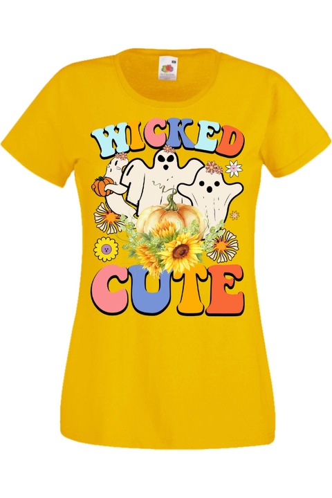 Női póló Mindenszentek Halloween Tralala ajándék Wicked cute, Sárga