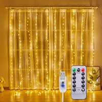 Instalatie de Craciun, NEVERMORE, Perdea, 3 m x 3 m, 300 led, 8 Moduri, alimentare USB, cu carlig, Rezistent Apa, Luminozitate reglabila, cu Telecomanda, Alb cald
