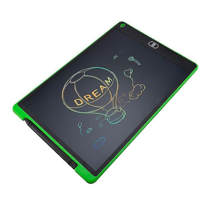 OEM LCD Digitális rajztábla, íráshoz és rajzoláshoz, 12", színes írás és törlés funkcióval, 29 cm, 3 éves kortól, zöld