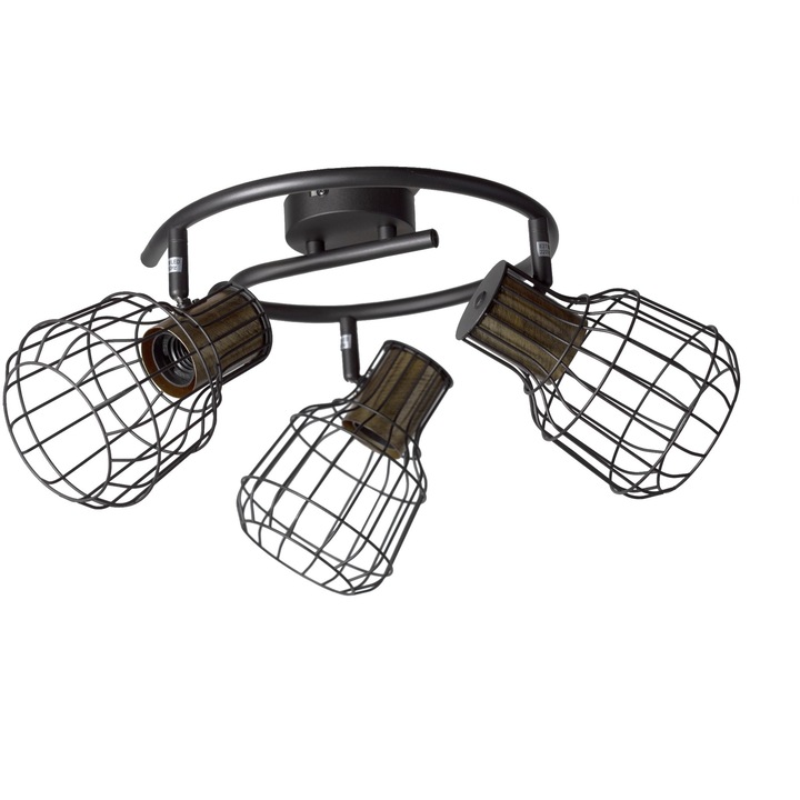 Plafoniera, Avide, Metal, 3 x E27, IP20, Negru/Maro inchis