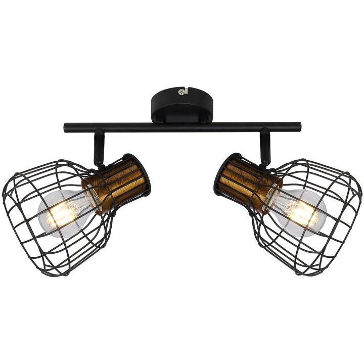 Plafoniera, Avide, Metal, 2 x E27, IP20, 2 x 11 W, Negru/Maro inchis