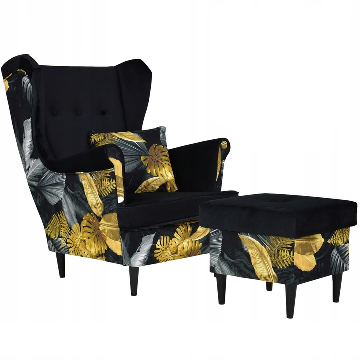 Fotoliu cu suport pentru picioare Din Lemn Ari Print Duo Scandinav Puf Multicolor Sufragerie 104x84x92