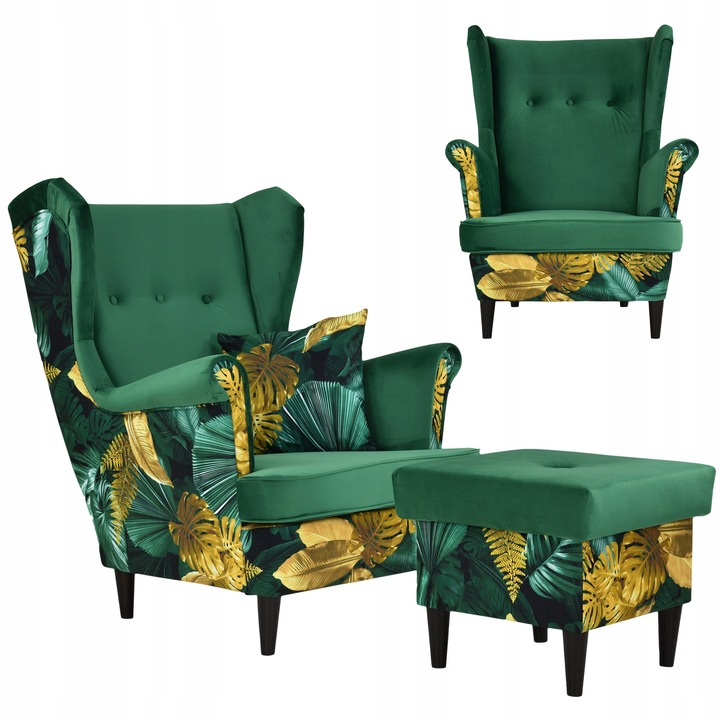 Fotel Family Meble Lábtartóval Többszínű Fa Ari Print Duo Scandinavian Puff Nappali 104x84x92