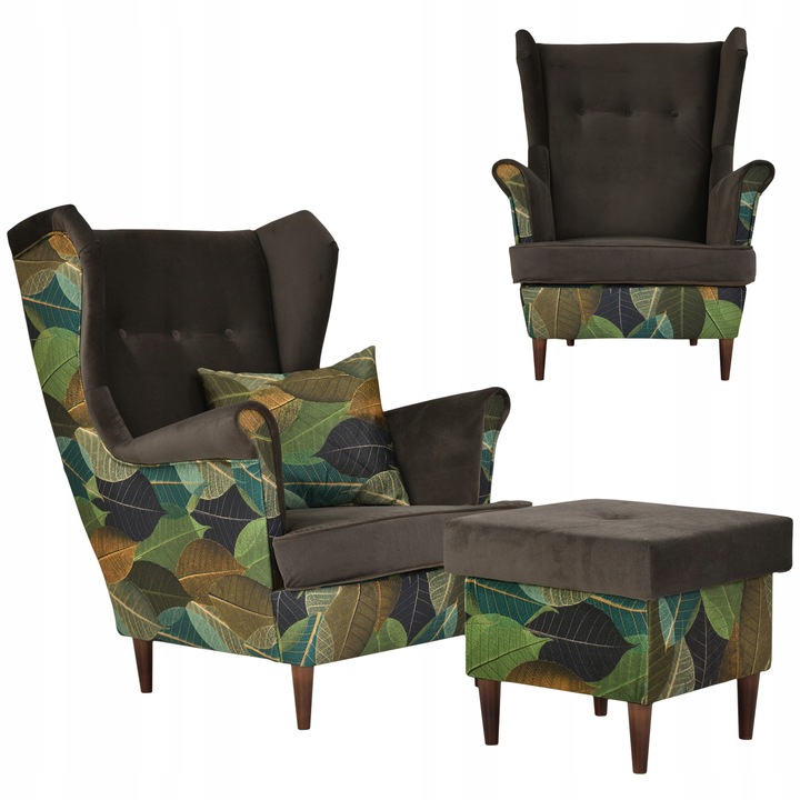 Fotel Family Meble Lábtartóval Fa Ari Print Duo Scandinavian Puff Foam Nappali 104x84x92