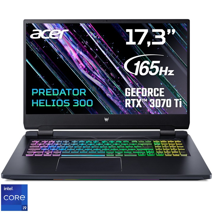 Laptop Gaming Acer Predator Helios 300 PH317-56 cu procesor Intel® Core™ i9-12900H pana la 5.0GHz, 17.3", QHD, IPS, 165Hz, 16GB DDR5, 1TB SSD, GeForce RTX 3070 Ti 8GB GDDR6, Windows 11 Home, Shale Black