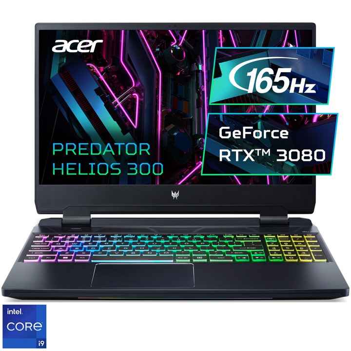 Laptop Gaming Acer Predator Helios 300 PH315-55 cu procesor Intel® Core™ i9-12900H pana la 5.0GHz, 15.6", QHD, IPS, 165Hz, 32GB, 1TB SSD, NVIDIA® GeForce RTX 3080 8GB, Windows 11 Home, Abyssal Black