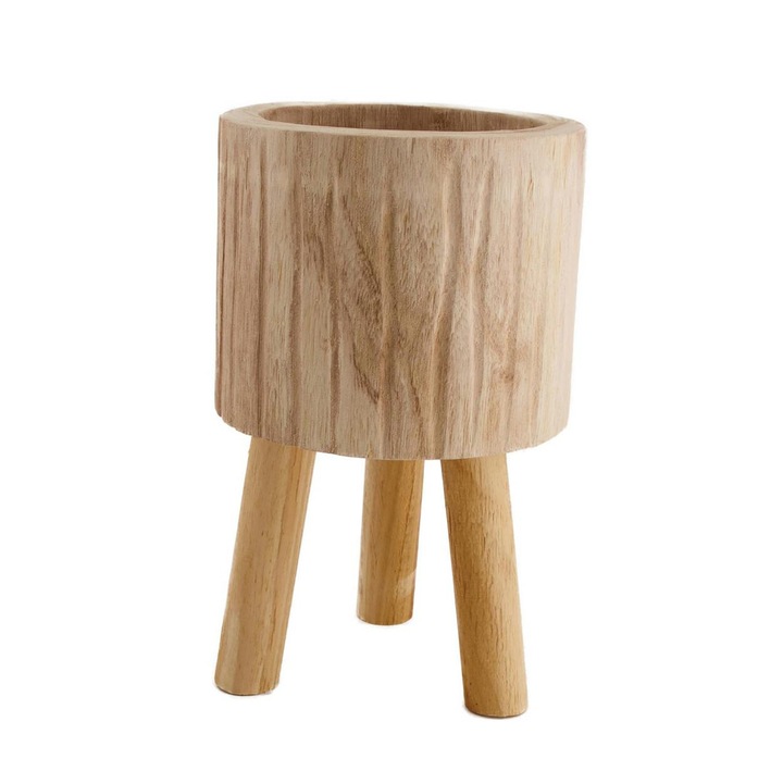 Ghiveci de flori, Ciment/Lemn de Paulownia, 25x15 cm, Bej