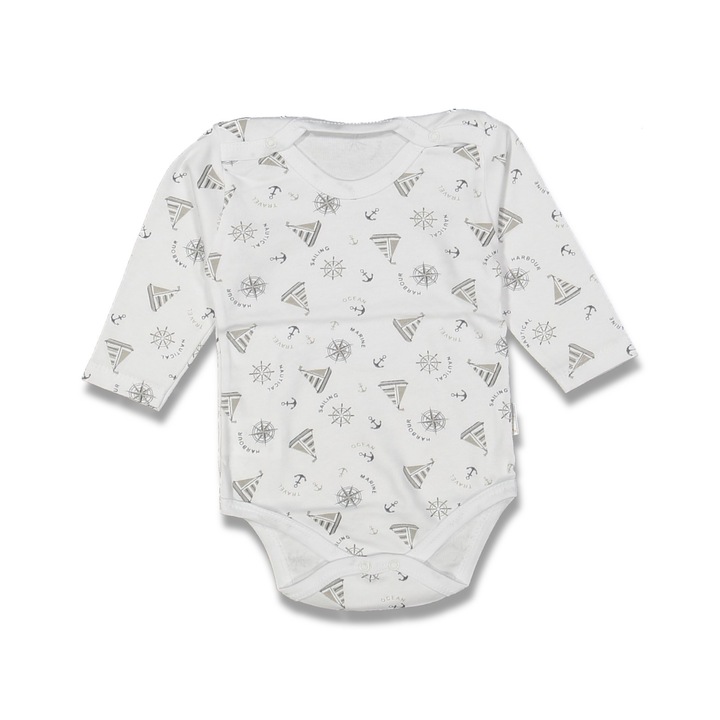 Body cu maneca lunga Motat, Alb, 100% bumbac, Alb