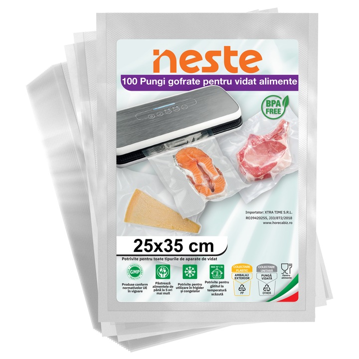 Set 100 Pungi Gofrate pentru Vidat Neste®, 25 x 35 cm