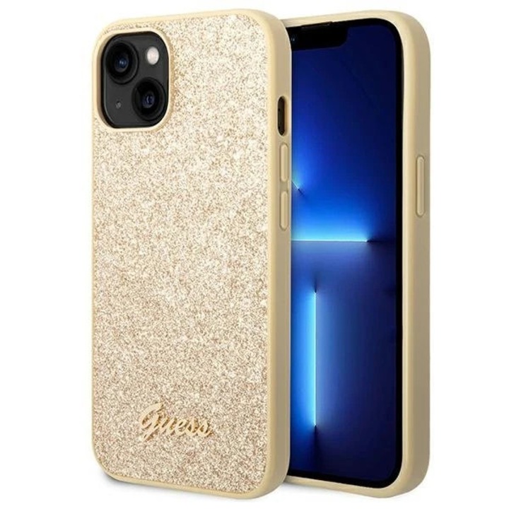 Husa Guess GUHCP14MHGGSHD compatibila cu iPhone 14 Plus, Glitter Script, Gold