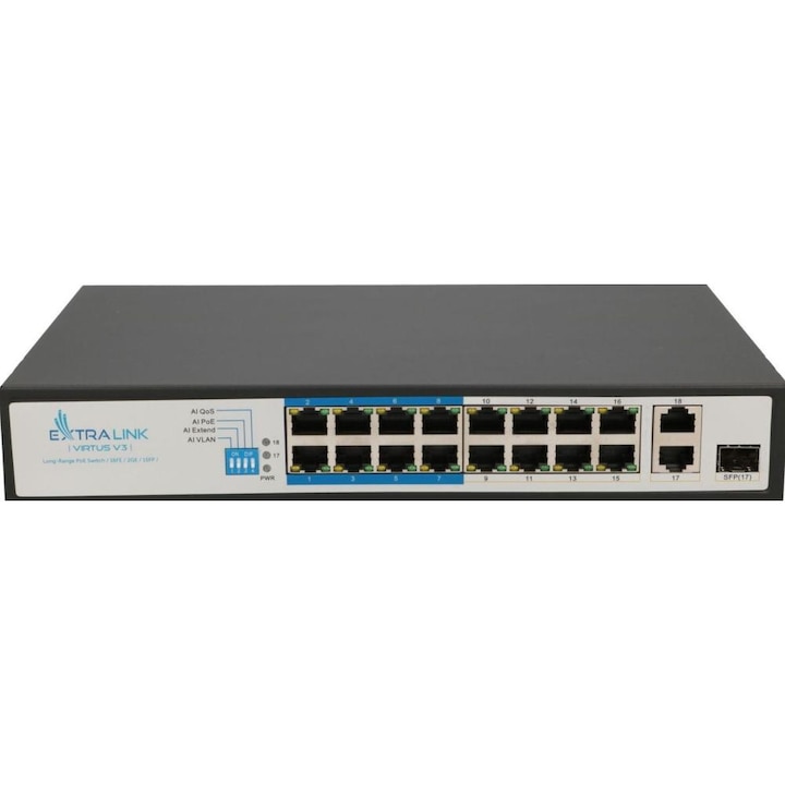 Switch Extralink, IEEE 802.3af, 16 porturi, Negru