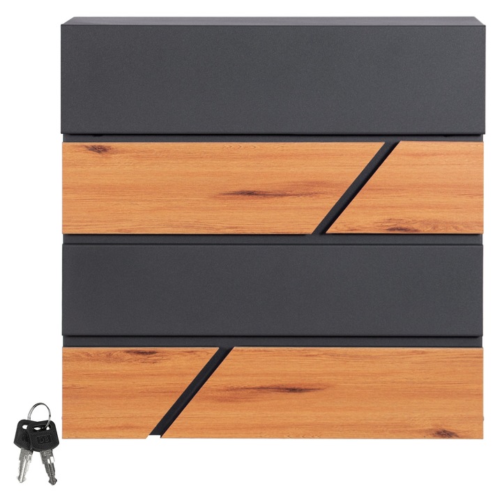 Cutie postala, ML-Design, 37 x 36,5 x 14 cm, otel, antracit, set de montare, 2 chei, aspect elegant, rola pentru ziar, rezistetn la intemperii