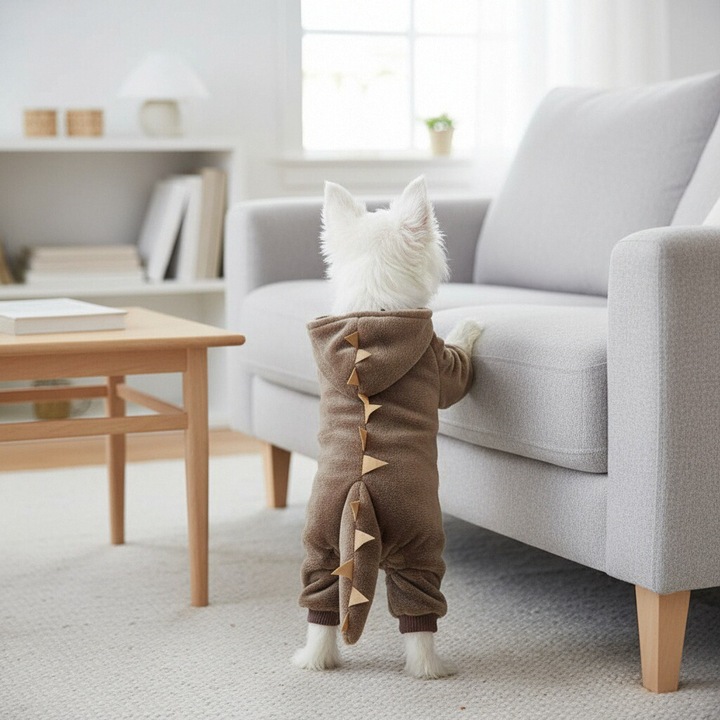 Costumas de dinozaur cu gluga, pentru caini, XINA2104, maro, XL