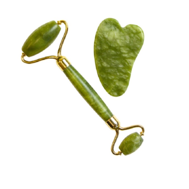 Dispozitiv de infrumusetare pentru masaj facial EDAR, cu accesoriu, piatra de Jad, intinerire a pielii, Verde