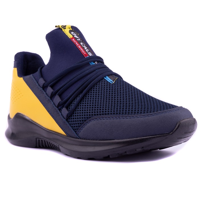 Pantofi sport 18008, Barbati, Textil, Albastru/Galben, 43