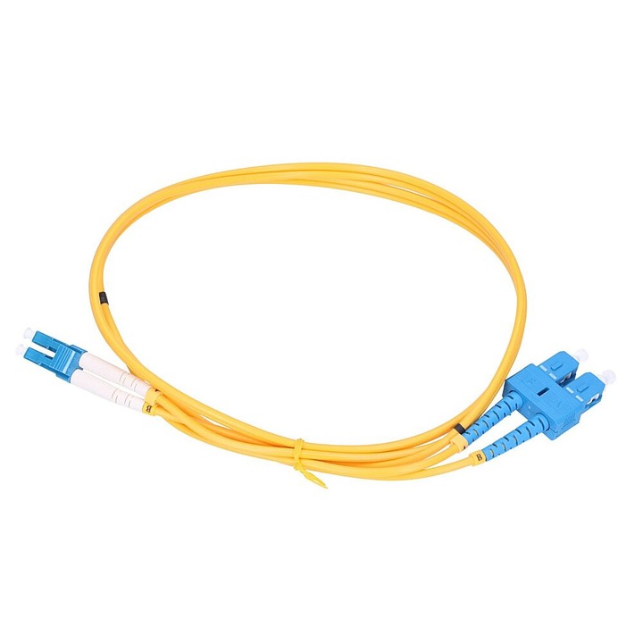 Patchcord Extralink LC/UPC-SC/UPC fibra optica monomodala Duplex G652D 3mm 20m pentru retele FTTH conexiuni stabile performanta ridicata transmisie rapida si fiabila in infrastructura profesionala