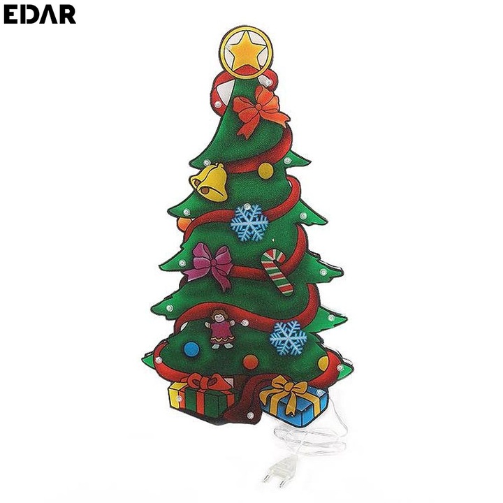 Decoratiune Craciun LED EDAR, Ornament Pentru Geam, 44x23 cm, Brad De Craciun, Multicolor