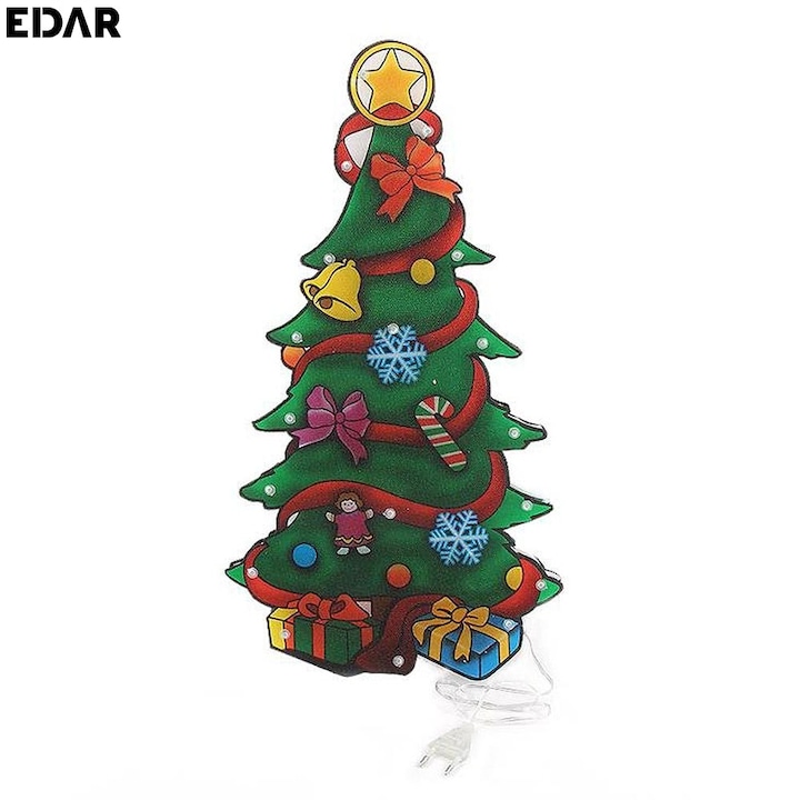 Decoratiune Craciun LED EDAR, Ornament Pentru Geam, 44x23 cm, Brad De Craciun, Multicolor