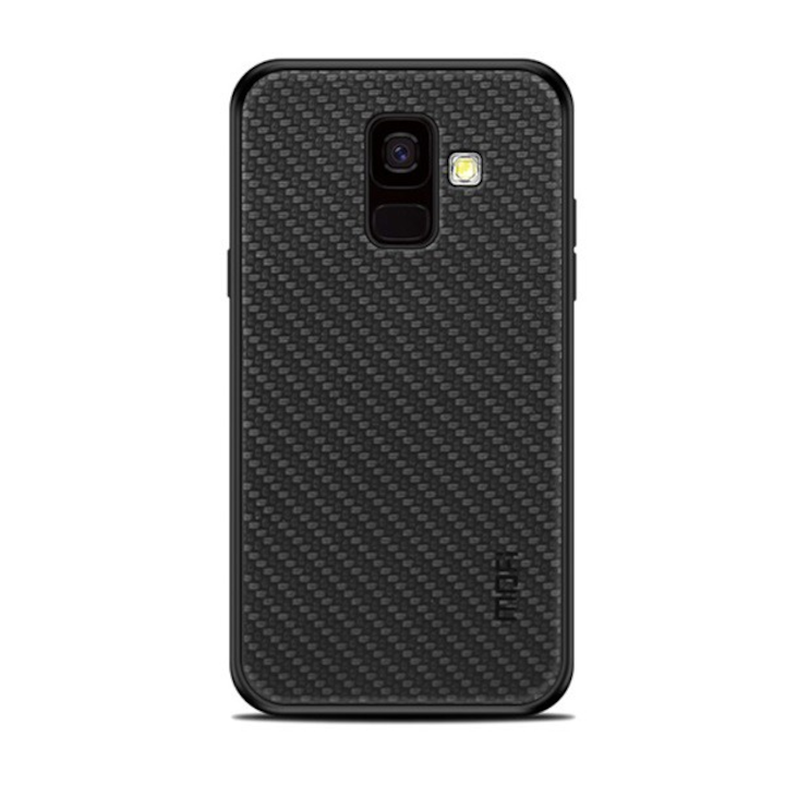 MOFI HONOR műanyag telefonvédő (szilikon keret, bőr hatású hátlap, fonott minta) FEKETE [Samsung Galaxy A6 (2018) SM-A600F] (5996457780716)