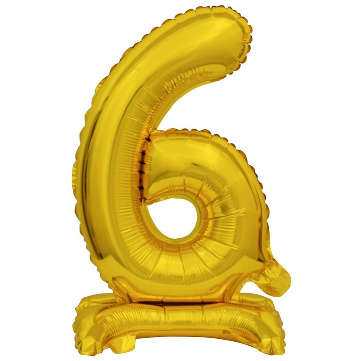Балон със стойка Gold mini цифра 6, Златист, 38 см
