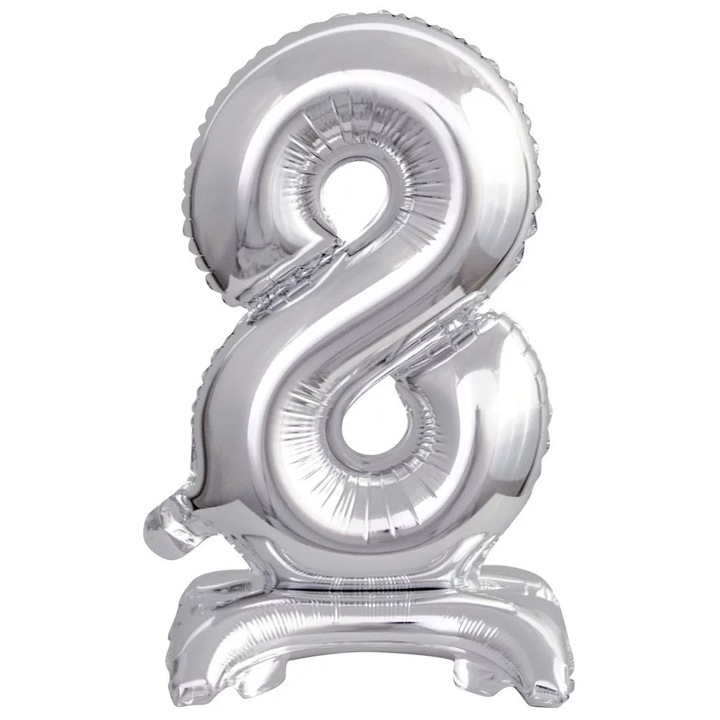 Silver, Ezüst mini 8-as szám fólia lufi talppal 38 cm