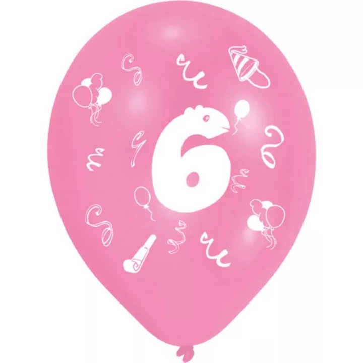 Set 8 baloane aniversare, Amscan, Latex, 25.4 cm, Roz/Alb