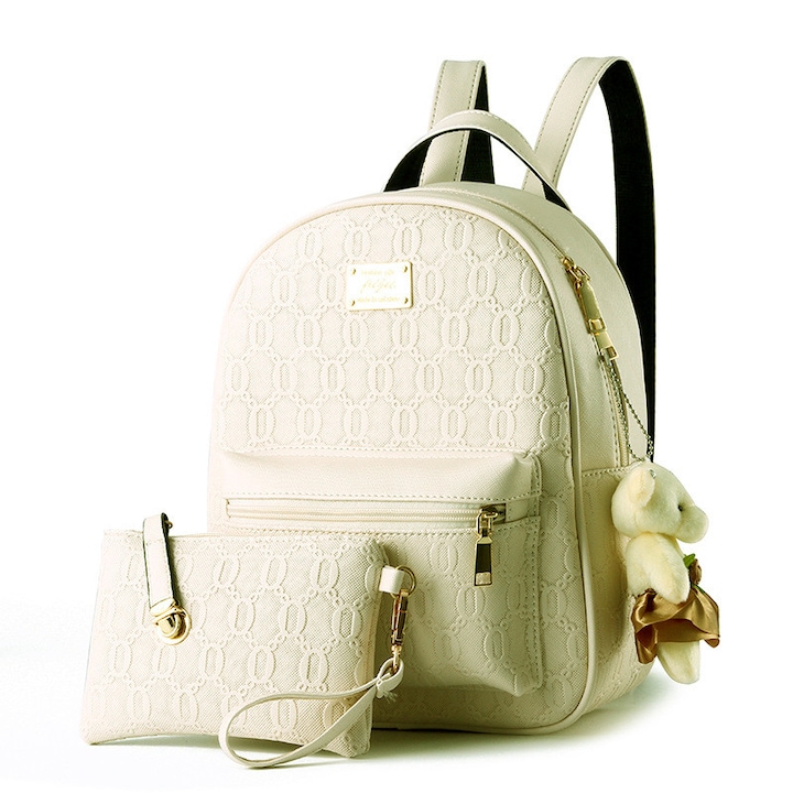 Geanta de piele tip rucsac, Charon Serenity, Marimea 23х31cm, Alb