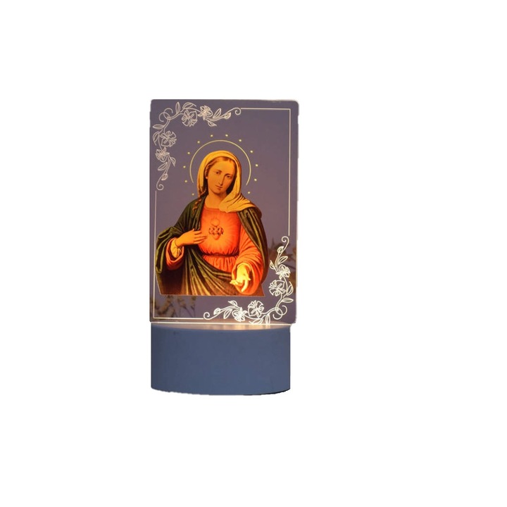 OEM LED Éjszakai fény, Isten Anyja, 7 szín, USB tápegység vagy 3 x AA elem