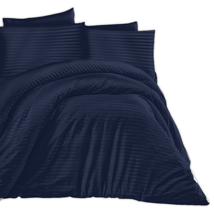 Pamut szatén damaszt ágynemű 160x200 sötétkék