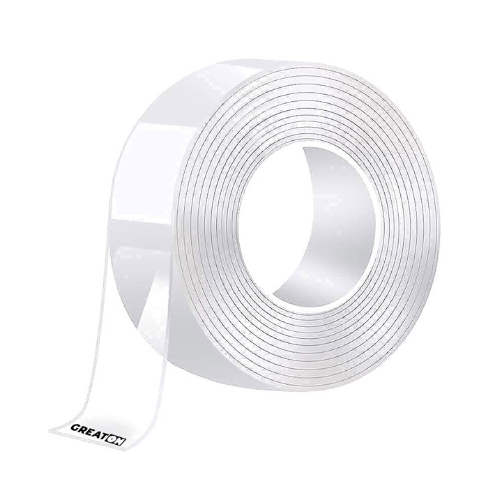 Тиксо GREATON®, двойно, самозалепващо, подвижна, многократна употреба след пране, водоустойчива, изолираща, прозрачна, дължина 2 м