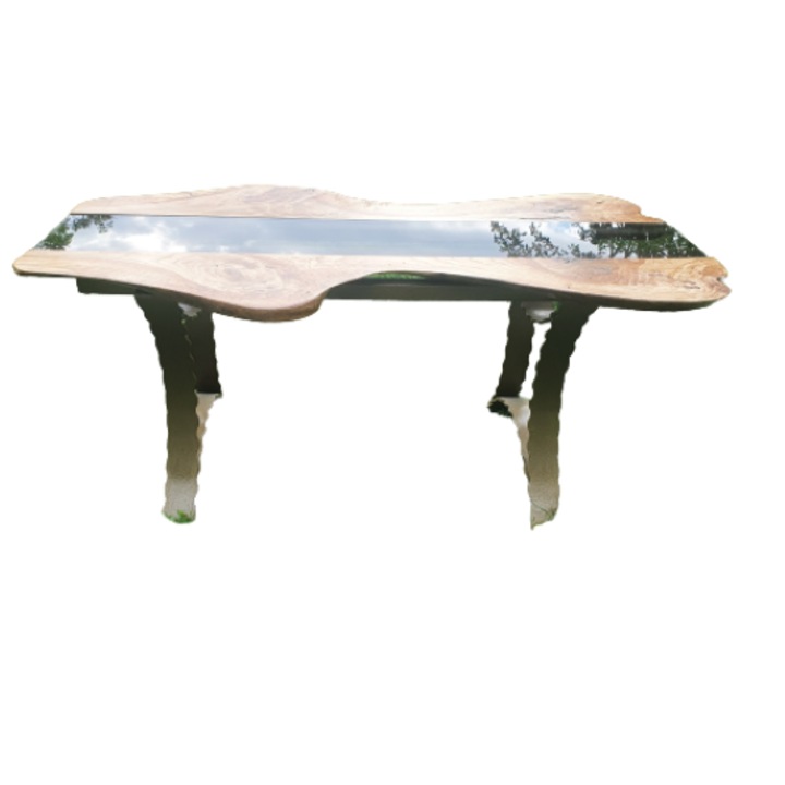 Masa din stejar si sticla securizata, model unicat, 165x74x80 cm
