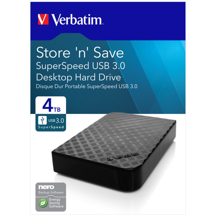 HDD extern Verbatim Store 'n' Save 4TB 3.5" USB 3.0, Negru