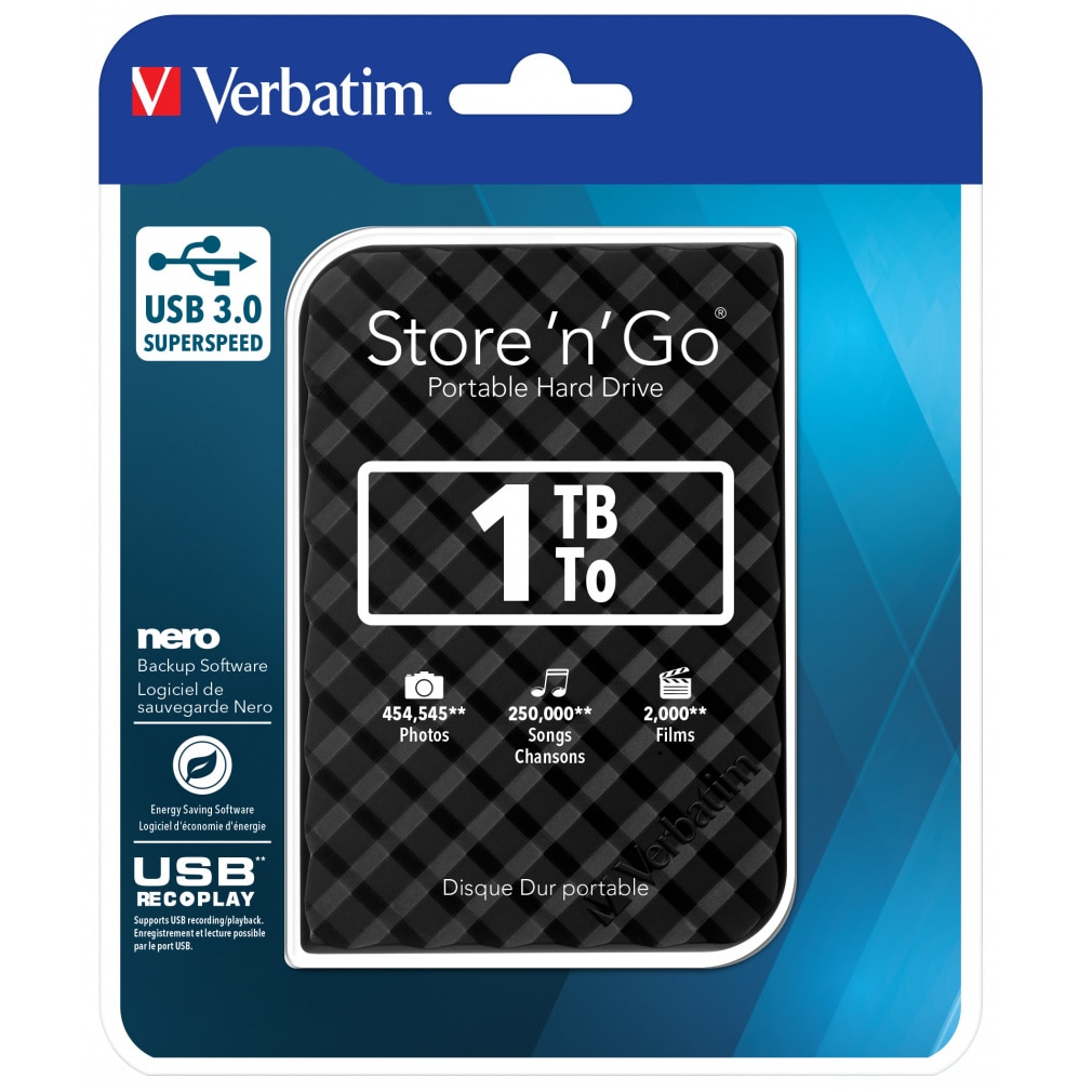 HDD extern Verbatim Store 'n' Go 1TB 2.5 USB 3.0, Negru 