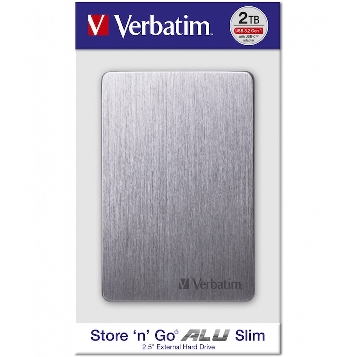 HDD extern Verbatim Store'n'Go ALU Slim HDD 2TB USB3.2 G1, Argintiu