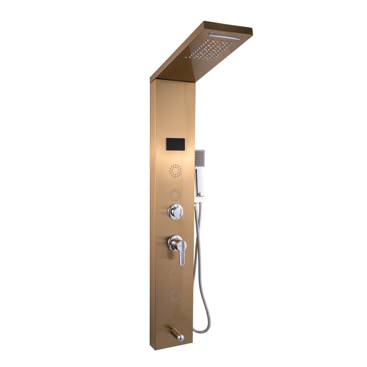 Panou de dus cu hidromasaj TRENDY’S, inox 5 functii digital cu led, gold satin
