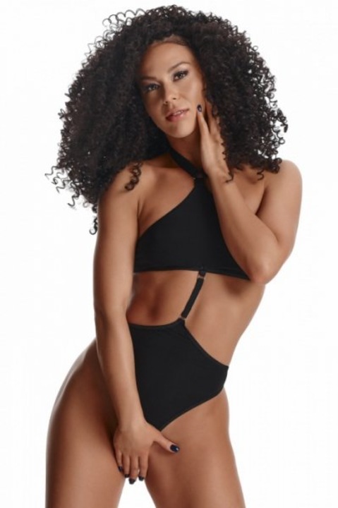 Body Fekete szexi női bodysuit, Cropped, pántok, Fekete, XL