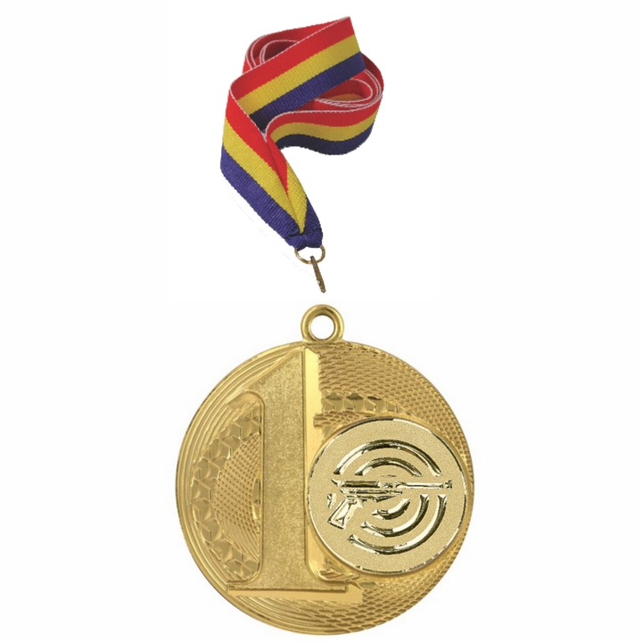 Medalie Tir Sportiv Pistol Aur - Locul 1 si Snur 11 mm tricolor