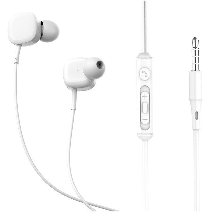 Слушалки In-ear Tellur Basic Sigma, С кабел, Микрофон, Бял