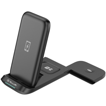 Incarcator wireless birou Tellur 3-in-1 pliabil, 15W, certificat Qi, negru
