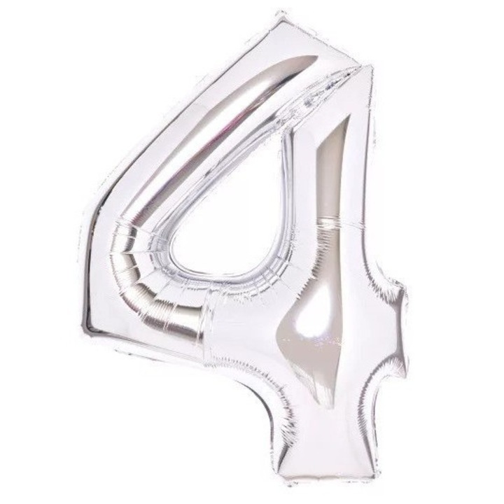 Silver, Ezüst 4-es szám fólia lufi 66 cm