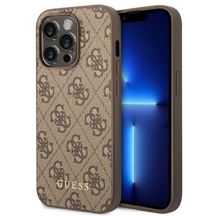 Кейс за iPhone 14 Pro Max Guess 4G метален златен лого кафяв